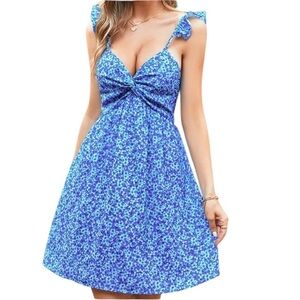 NWT CUPSHE Blue Ditsy A-Shaped Sleeveless Dress Size Small